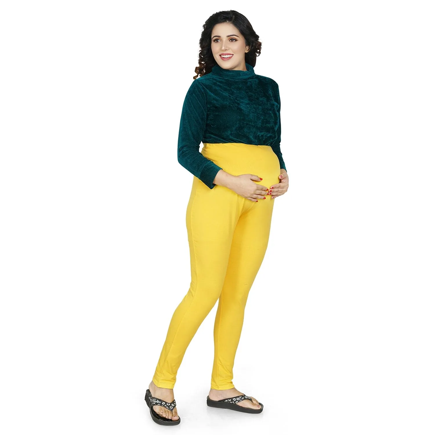 Baby Moo Soft And Comfy Full Length Maternity Leggings Solid - Yellow