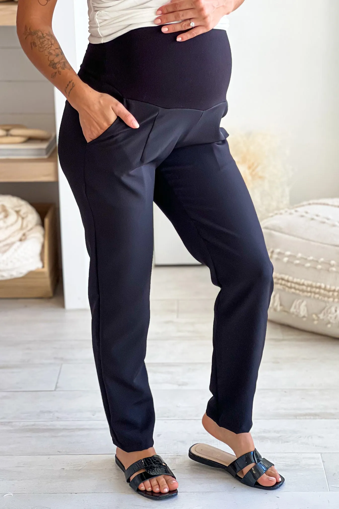 Black Relax Fit Soft Band Maternity Pants