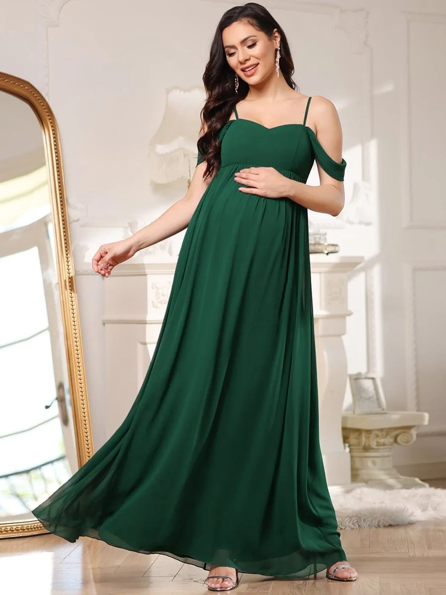 Cold-Shoulder Spaghetti Strap V-Neck A-Line Maternity Dress