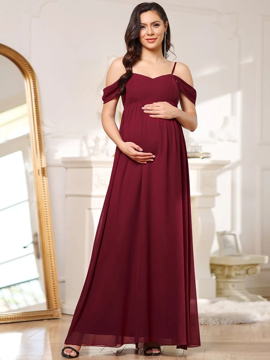 Cold-Shoulder Spaghetti Strap V-Neck A-Line Maternity Dress