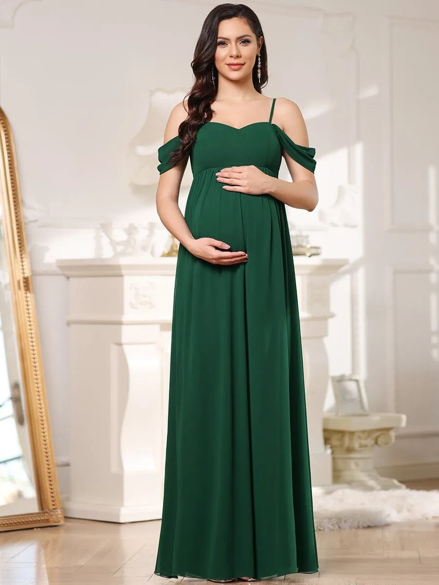 Cold-Shoulder Spaghetti Strap V-Neck A-Line Maternity Dress