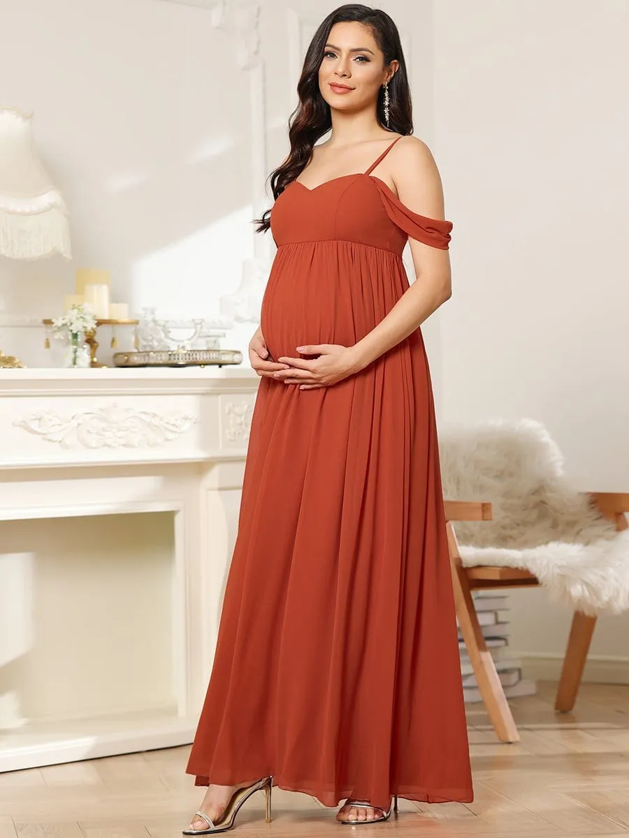 Cold-Shoulder Spaghetti Strap V-Neck A-Line Maternity Dress