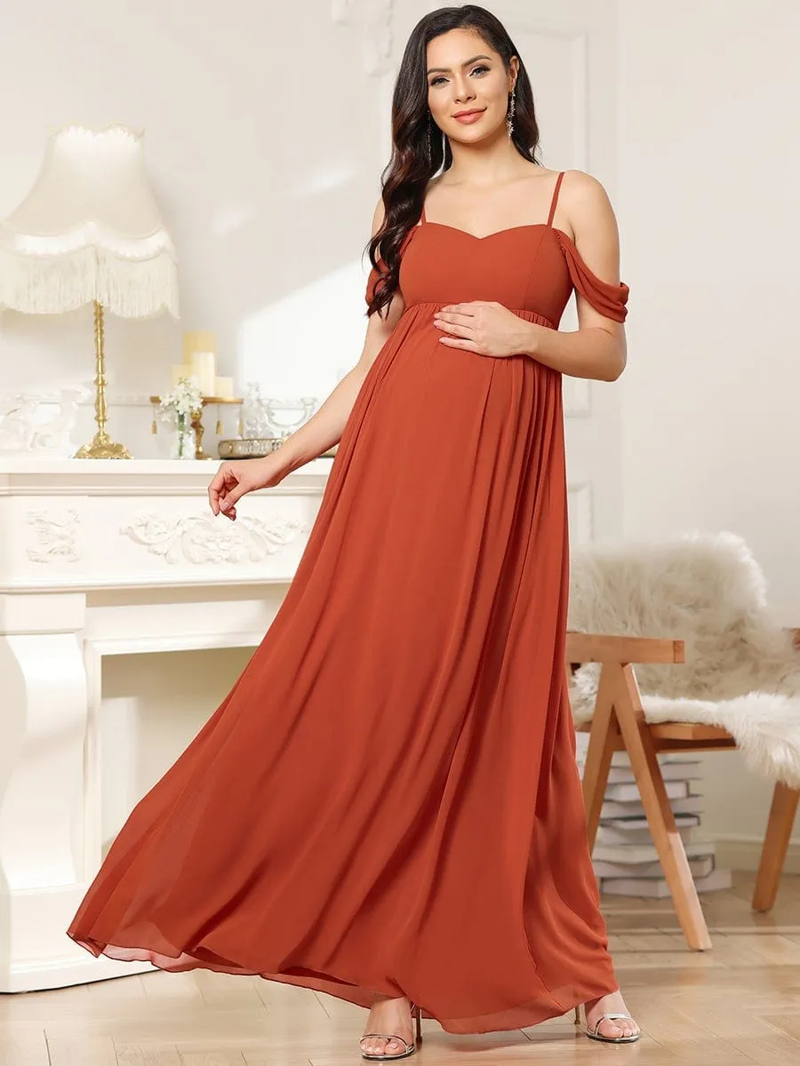 Cold-Shoulder Spaghetti Strap V-Neck A-Line Maternity Dress