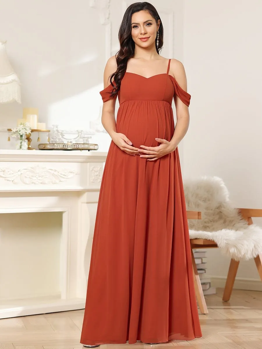 Cold-Shoulder Spaghetti Strap V-Neck A-Line Maternity Dress