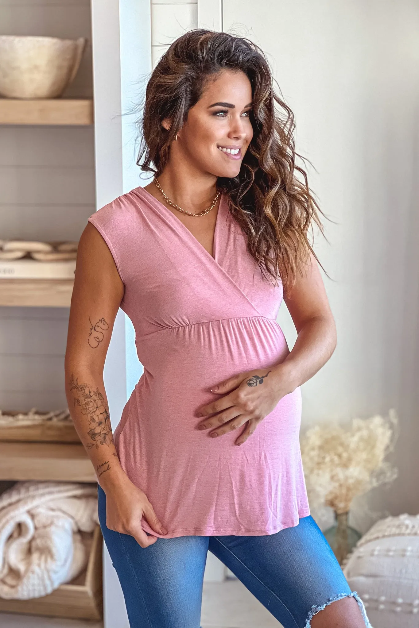 Coral Sleeveless Maternity Top