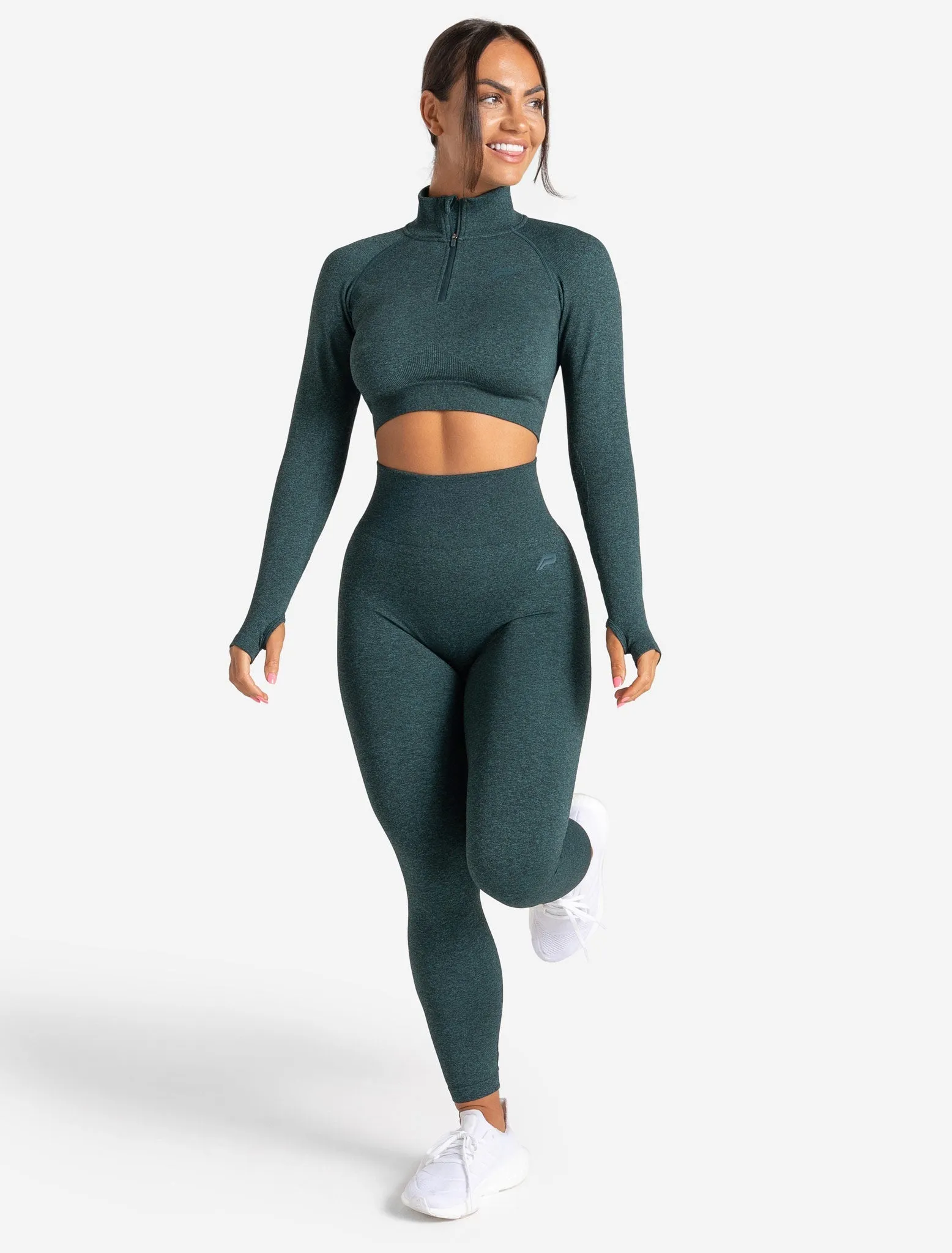 Core Seamless Crop 1/2 Zip - Teal Marl