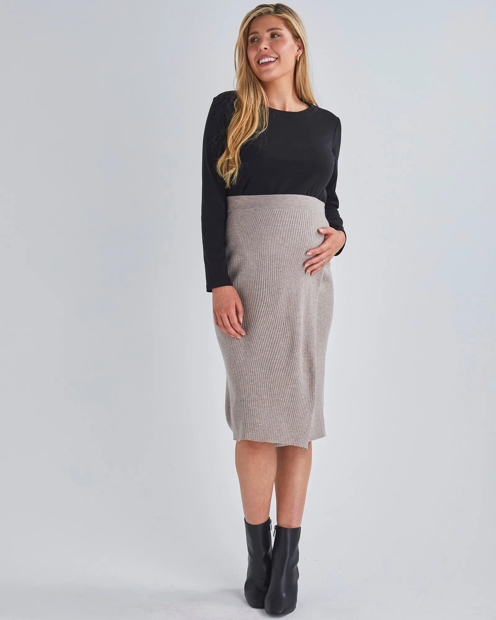 Cozy Elegance Wool Blend Maternity Skirt - Beige