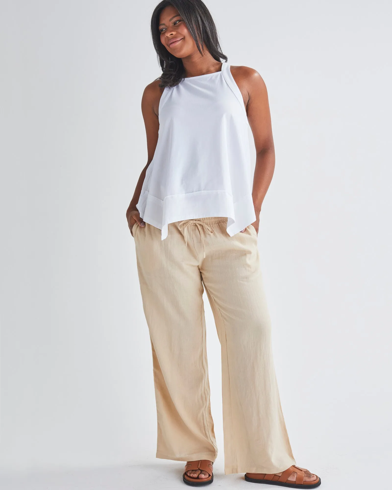 Giulia Maternity Linen Pants in Sand