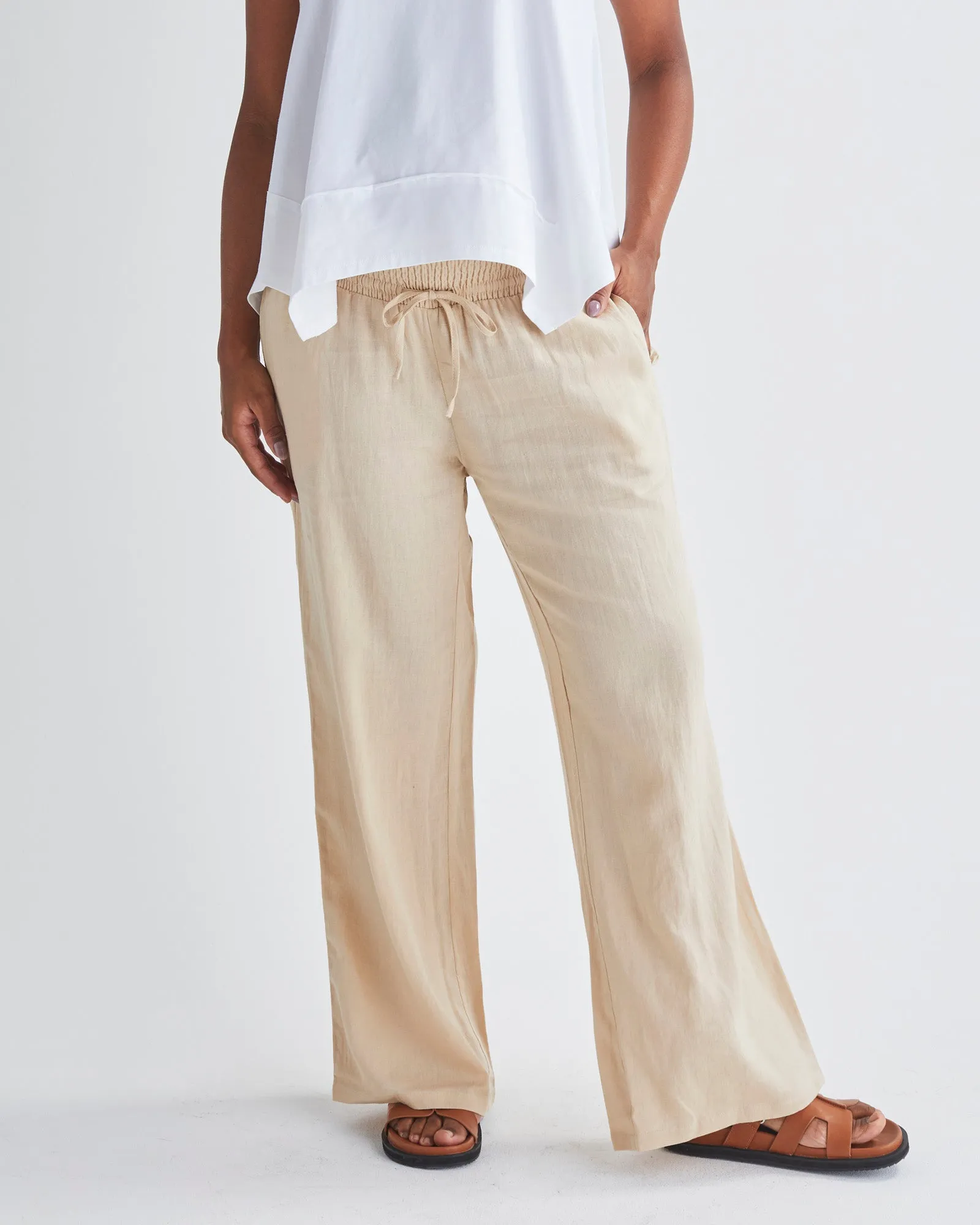 Giulia Maternity Linen Pants in Sand