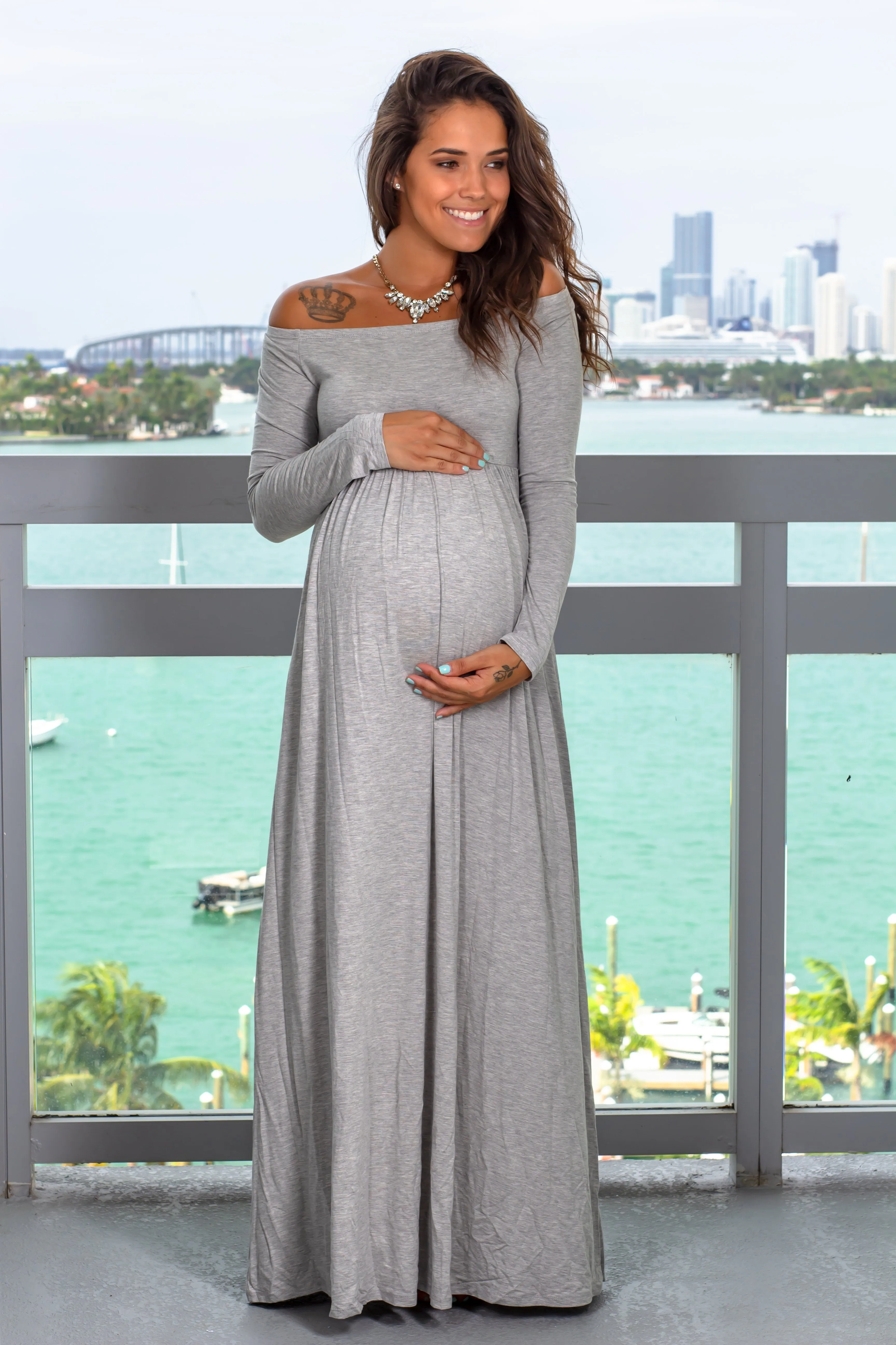 Heather Gray Off Shoulder Maxi Dress