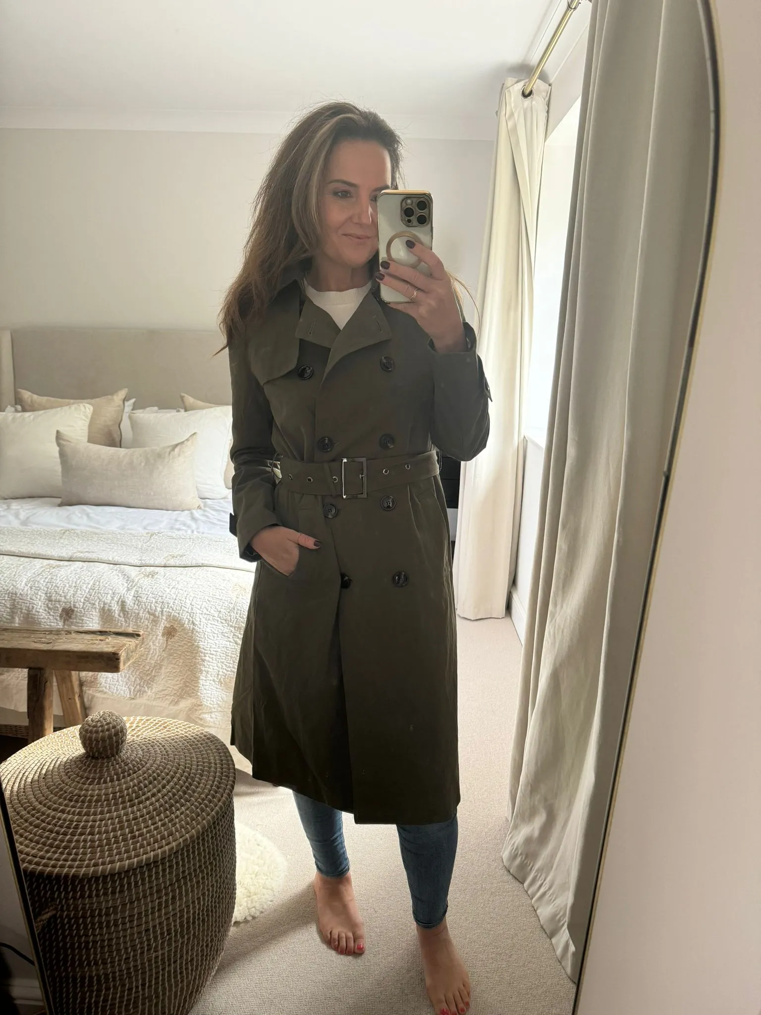 Khaki Trench Coat with Pattern Lining