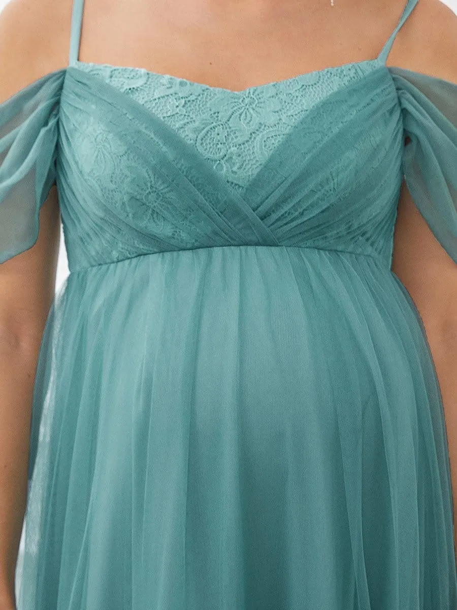 Lace V-Neck Cold Shoulder A-Line Maternity Dress