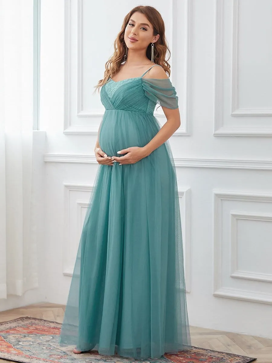 Lace V-Neck Cold Shoulder A-Line Maternity Dress