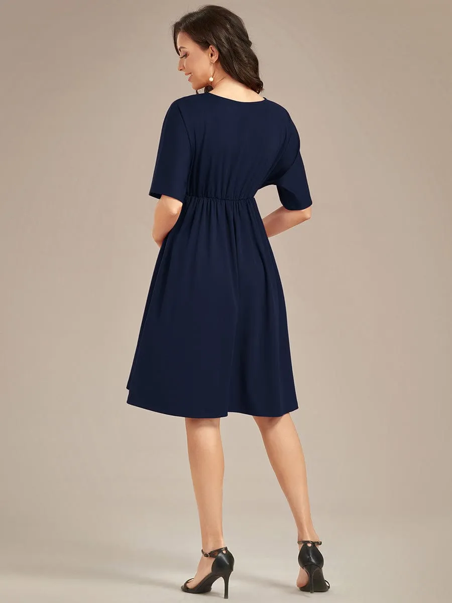 Loose V-Neck Half Sleeve Knee Length Maternity Dress