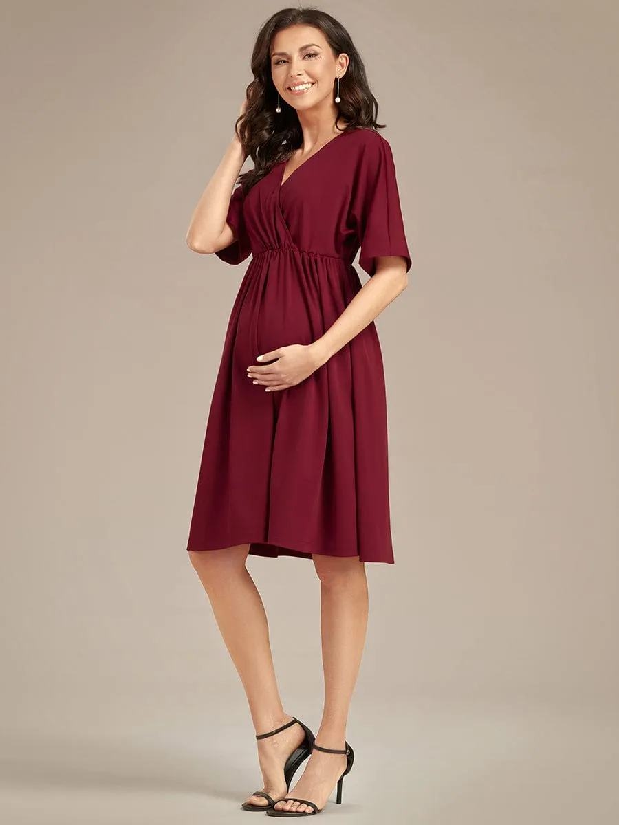 Loose V-Neck Half Sleeve Knee Length Maternity Dress