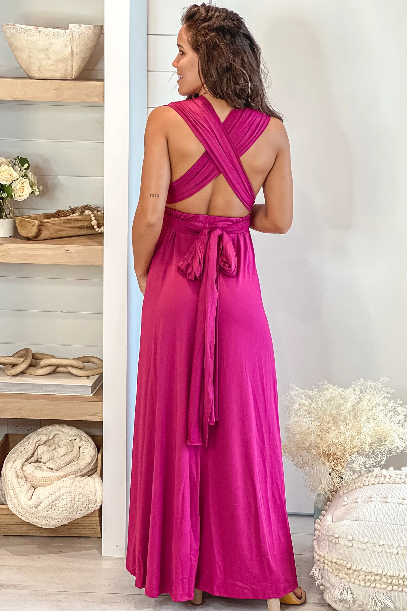 Magenta Multi Tie Maternity Maxi Dress