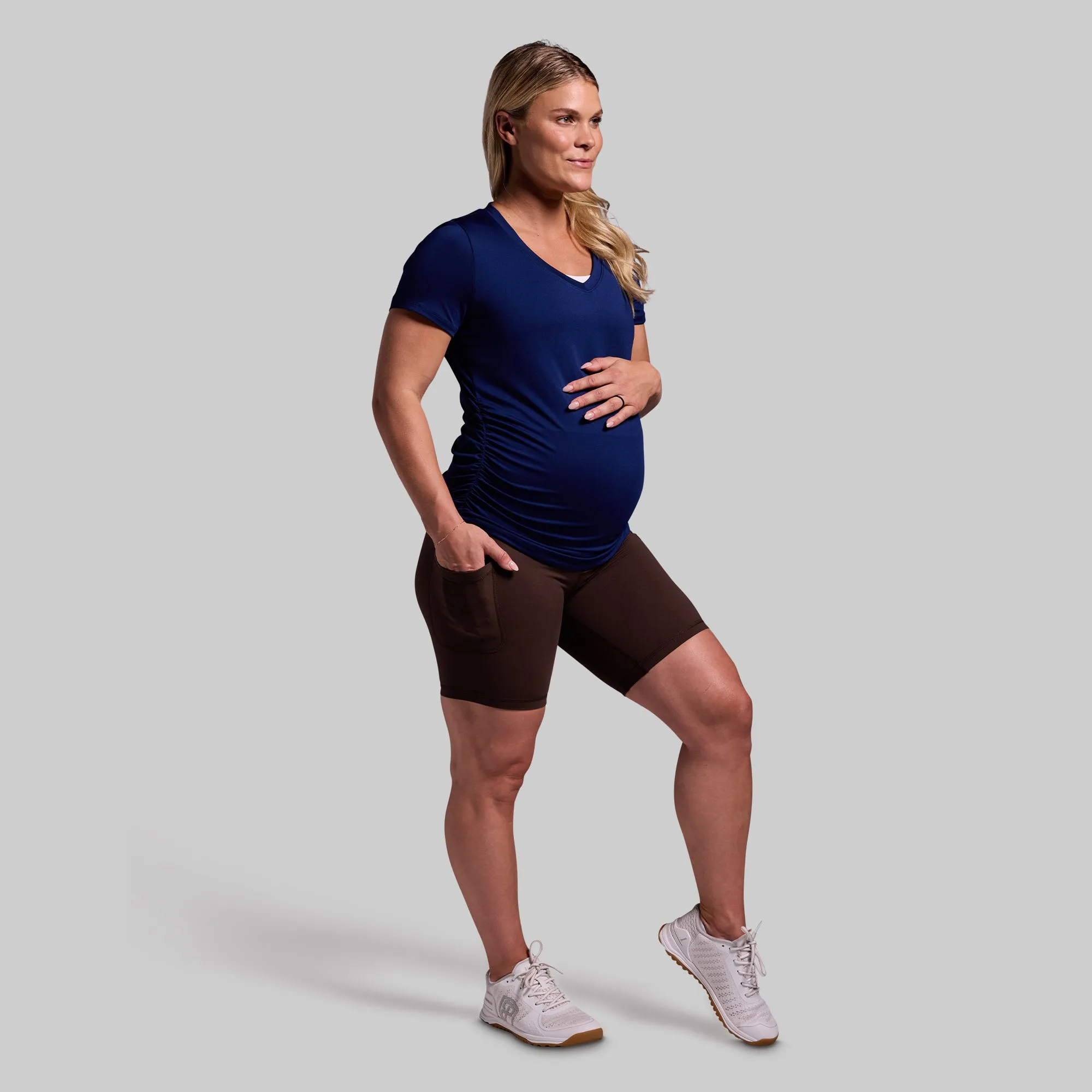 Maternity Athleisure Short Sleeve V-Neck (Blue Depths)