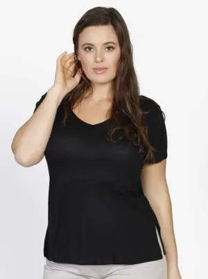 Maternity Summer Short Sleeve V-Neck Blouse Top - Black