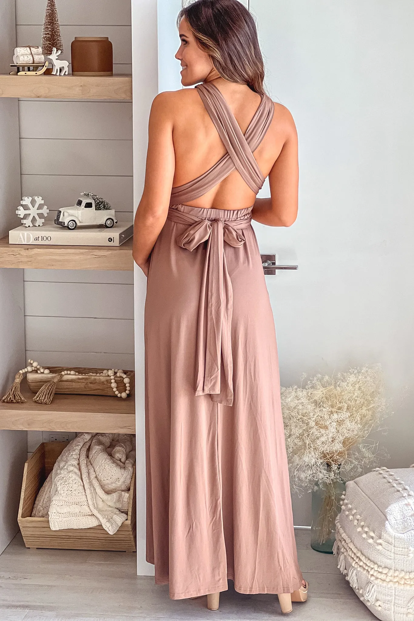 Mocha Multi Tie Maternity Maxi Dress