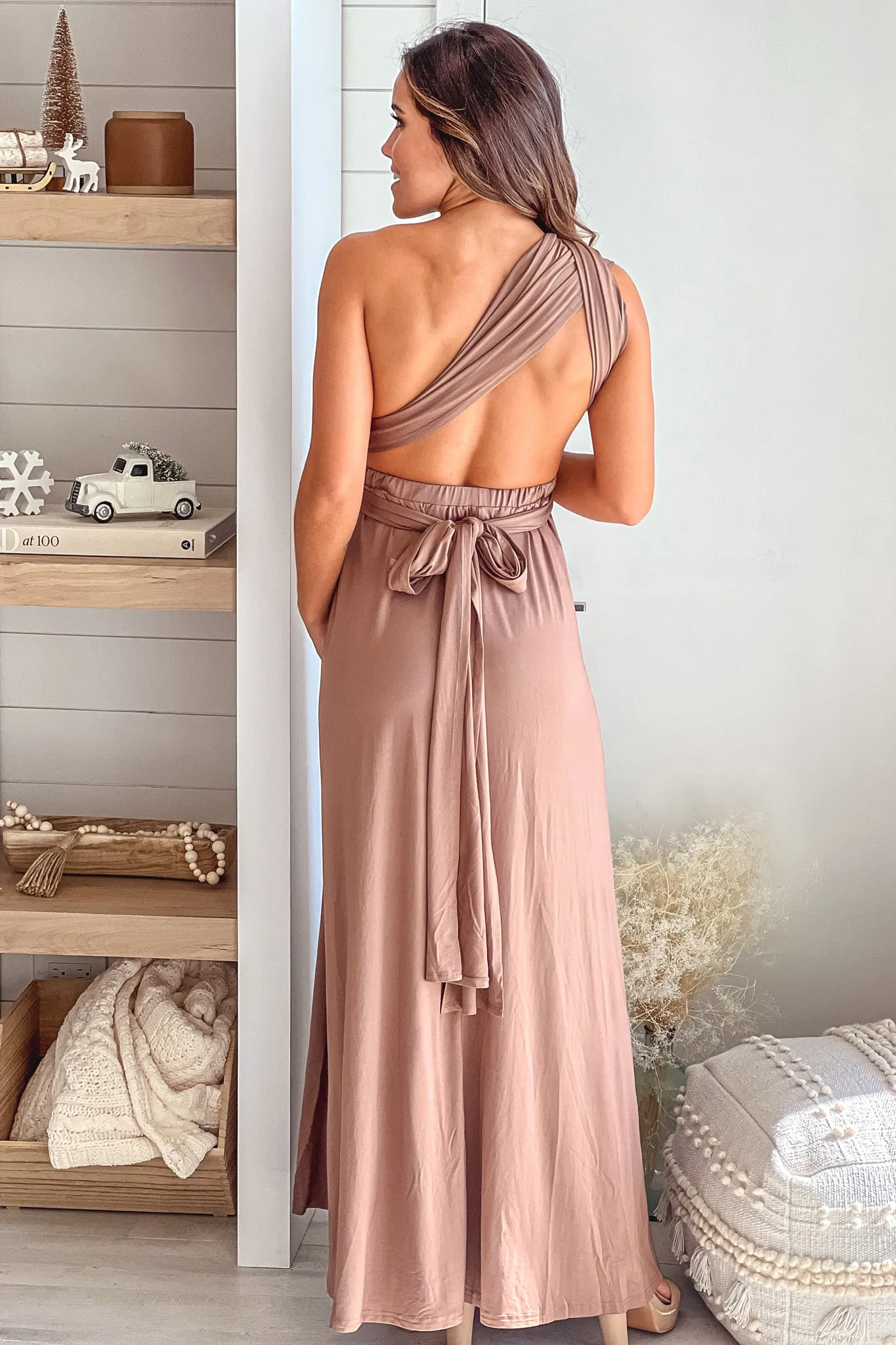 Mocha Multi Tie Maternity Maxi Dress