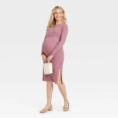 New - Long Sleeve Mini Maternity Wrap Sweater Dress - Isabel Maternity by Ingrid & Isabel Mauve S