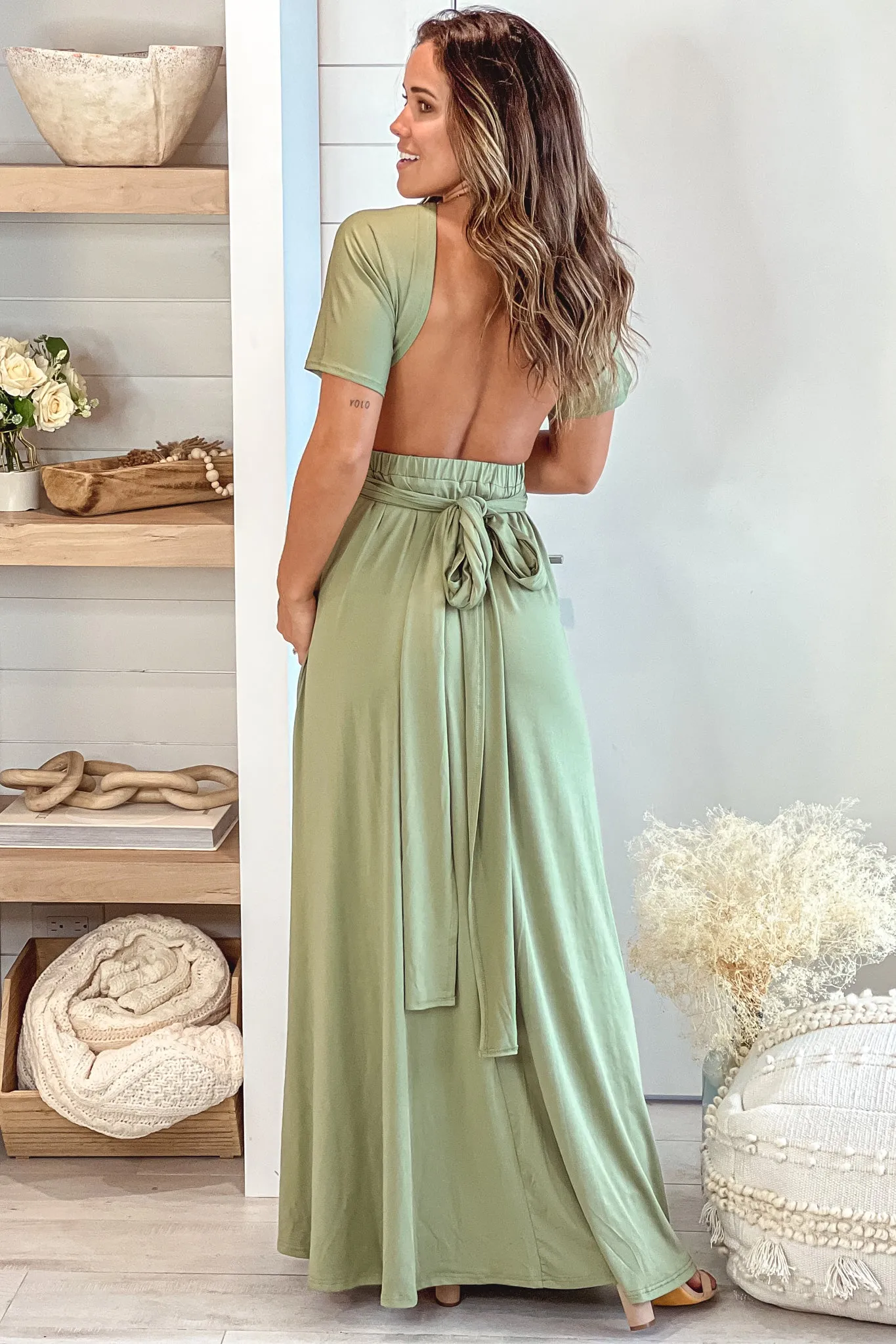 Olive Multi Tie Maternity Maxi Dress