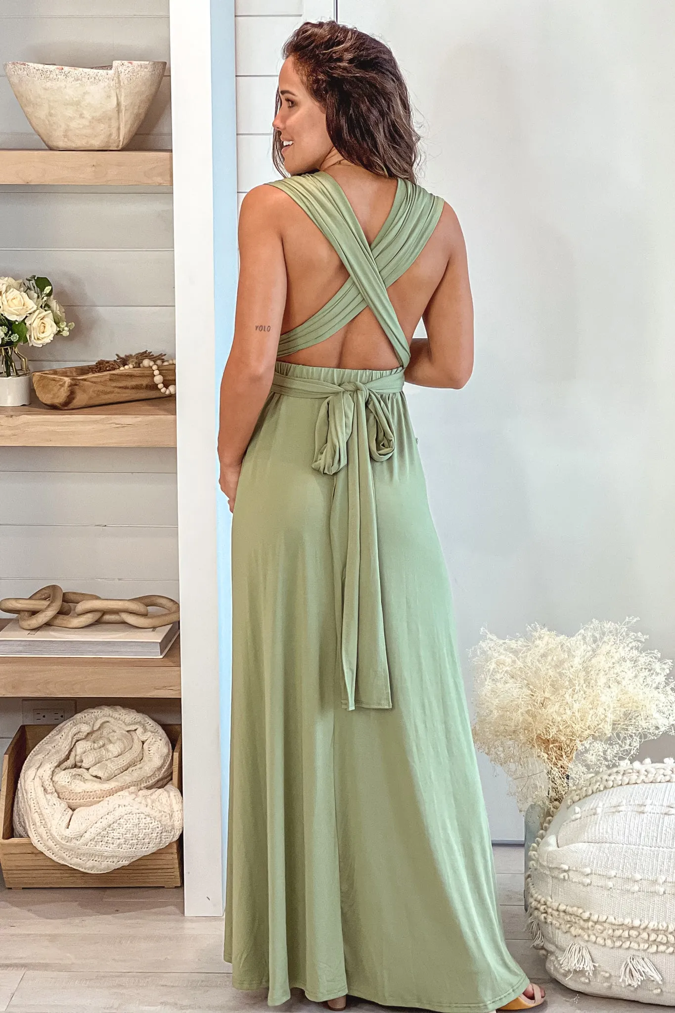 Olive Multi Tie Maternity Maxi Dress