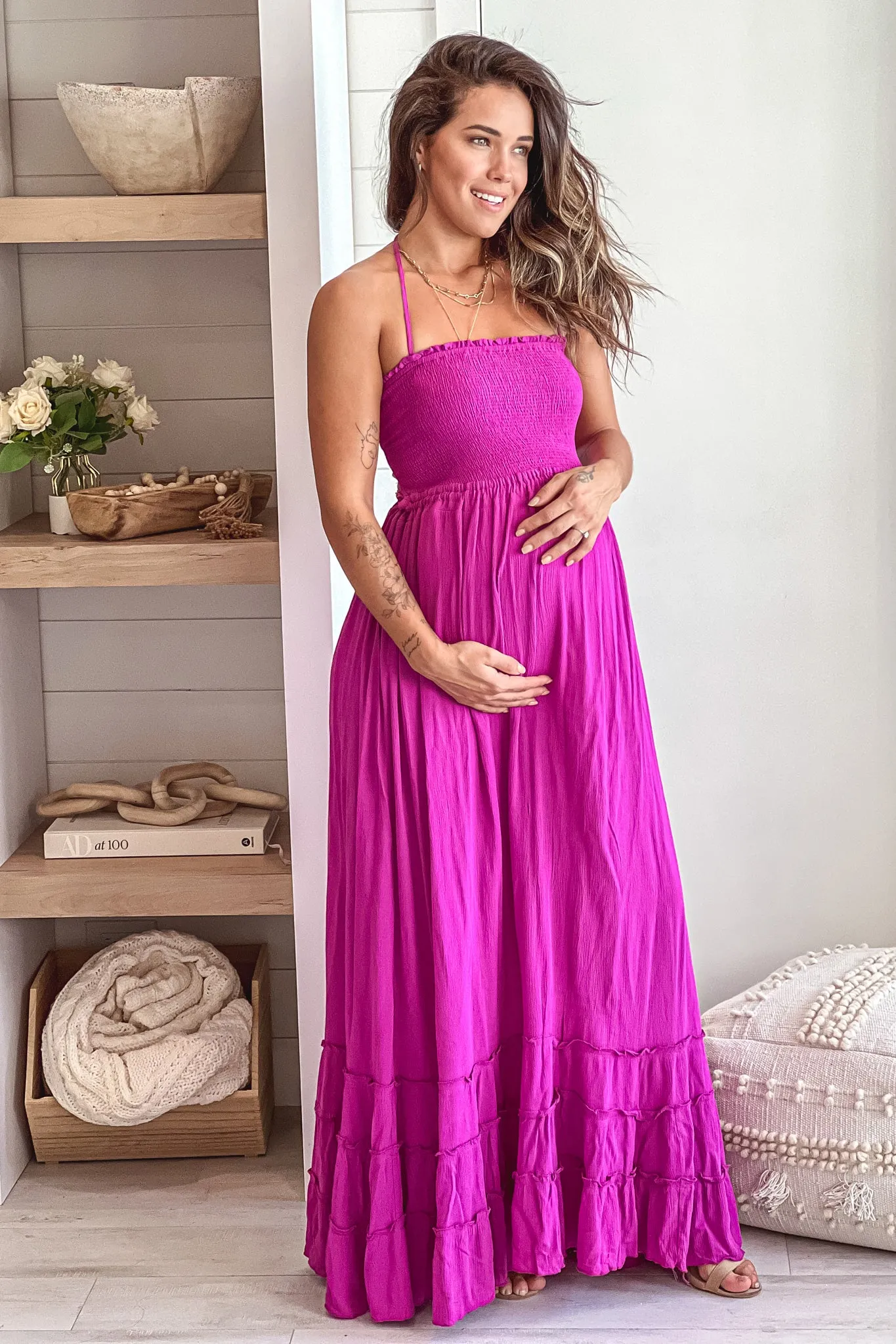 Orchid Maternity Maxi Dress With Smocked Top