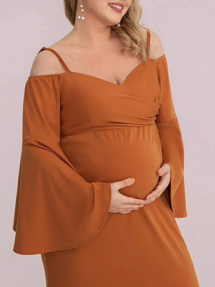 Plus Size Long Sleeve Cold Shoulder Fishtail Maternity Dress