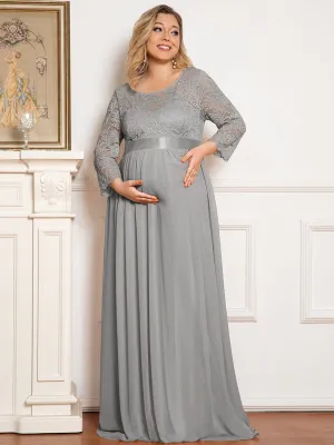 Plus Size Sweetheart 3/4 Sleeve Floor-Length Lace Maternity Dress