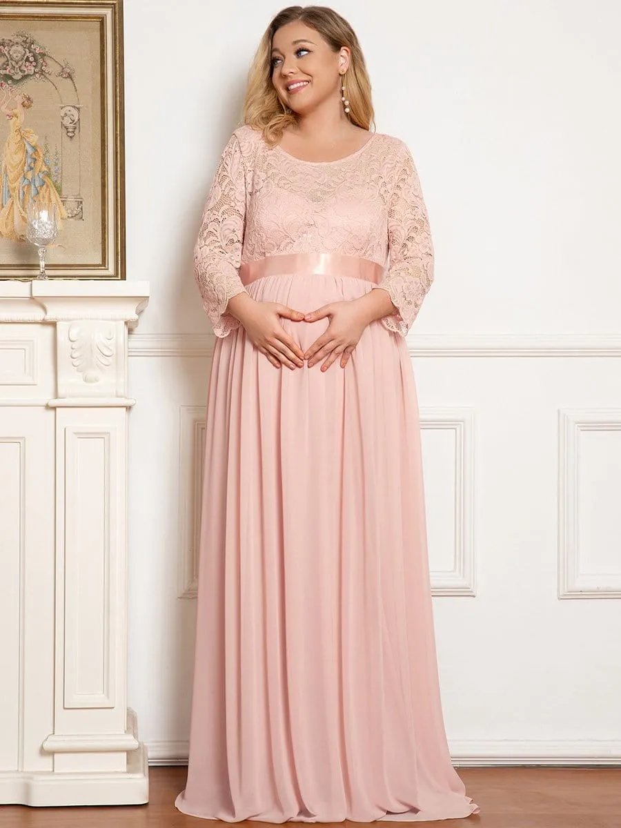 Plus Size Sweetheart 3/4 Sleeve Floor-Length Lace Maternity Dress