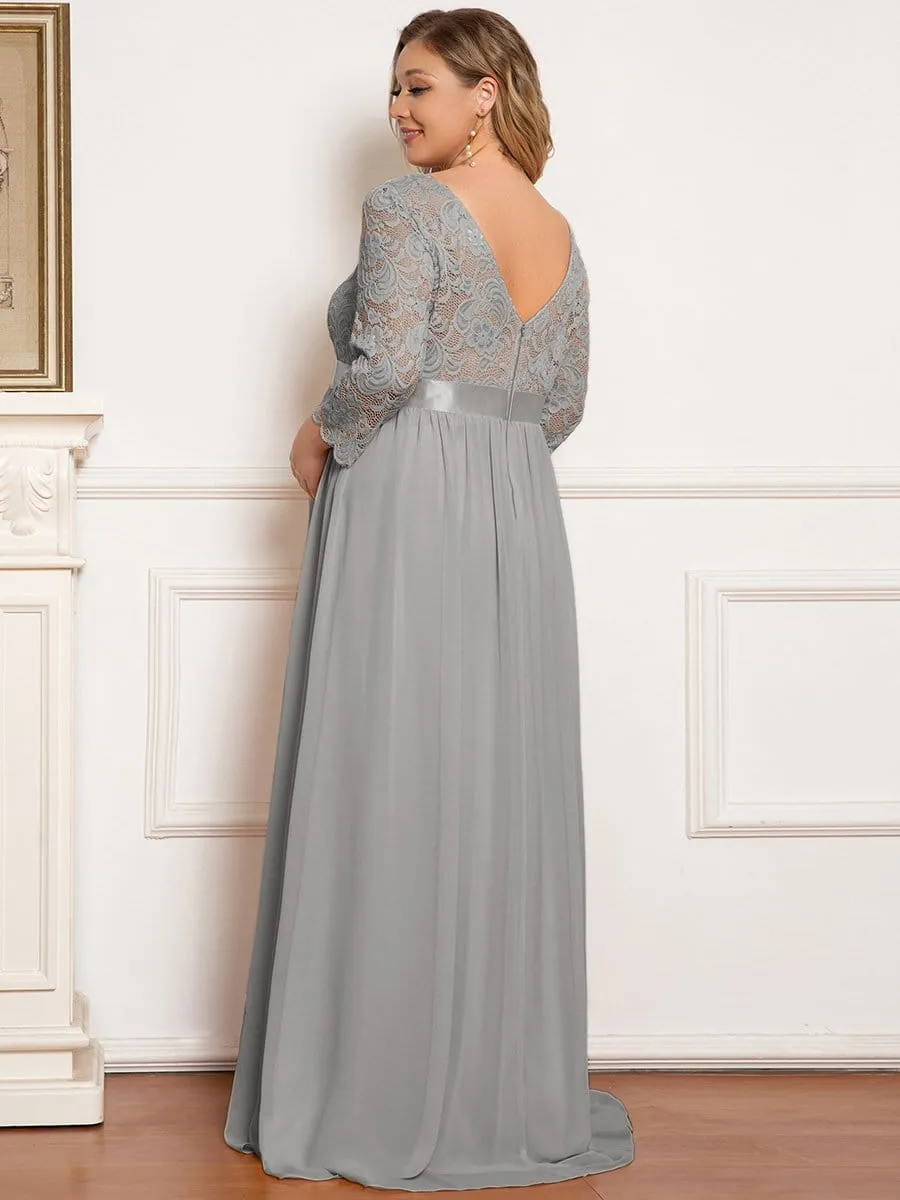 Plus Size Sweetheart 3/4 Sleeve Floor-Length Lace Maternity Dress