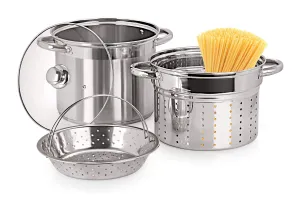 Pristine Stainless Steel Multi Purpose Steamer Set with Glass Lid/Steamer/Modak/Momo Maker with Glass Lid 5qt / 4.7Ltrs, 2 Inner PCS (4 Piece, Silver)