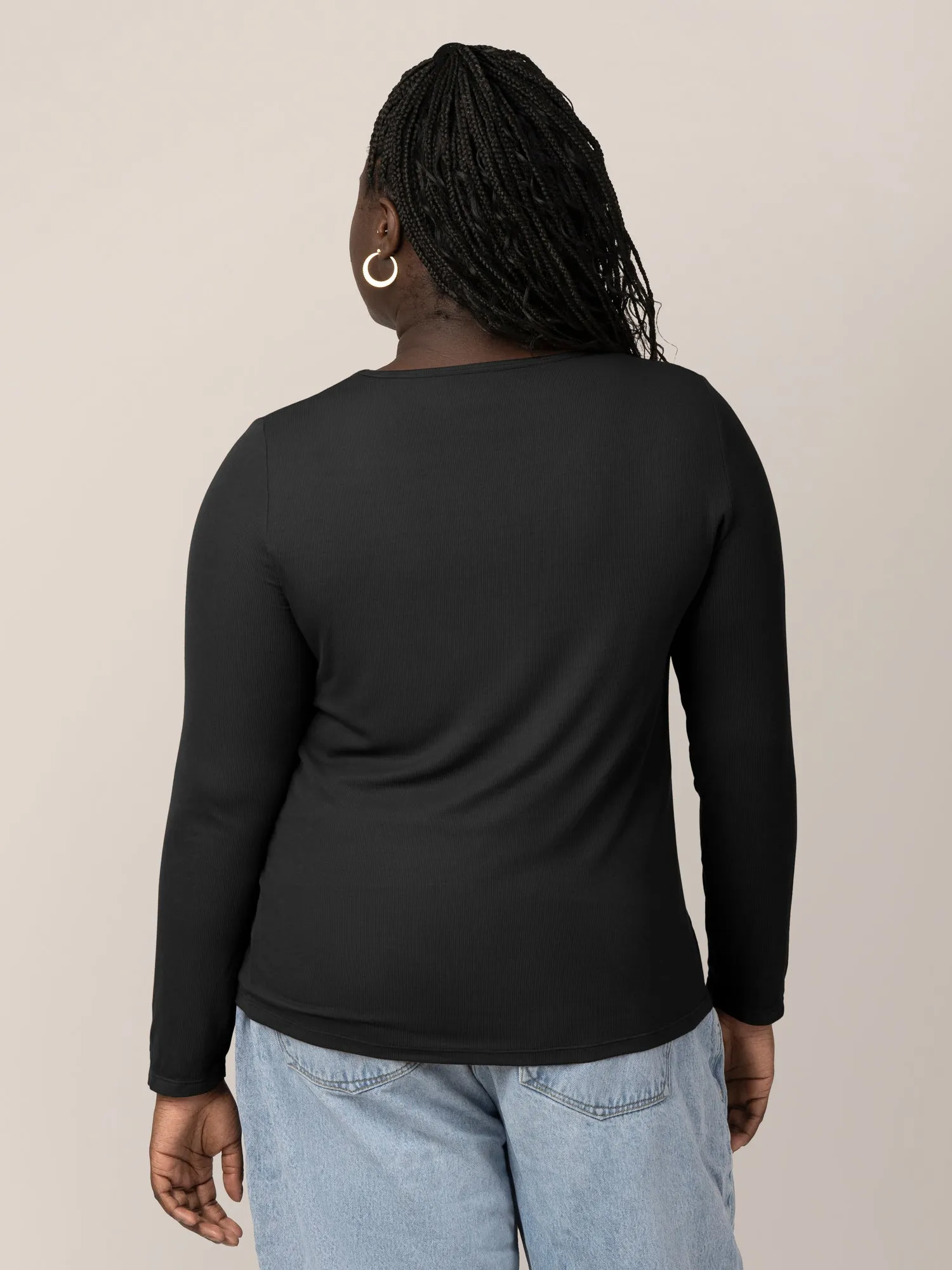 Ribbed Bamboo Maternity & Nursing Long Sleeve T-shirt | Black