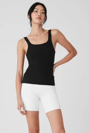 Ribbed Sea Coast Scoop Neck Tank - Black