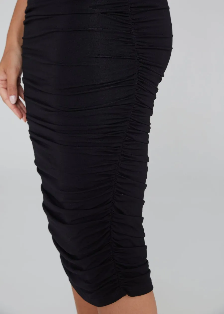 Ross Ruched Bamboo Midi Tube Skirt - Black