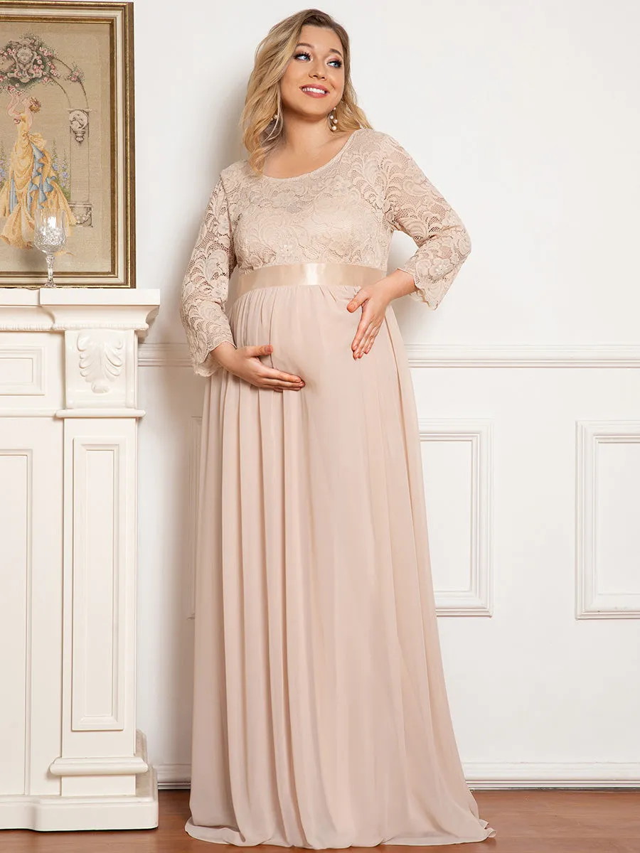 Round Neck Plus Size A-Line Floor-Length Wholesale Maternity Dresses