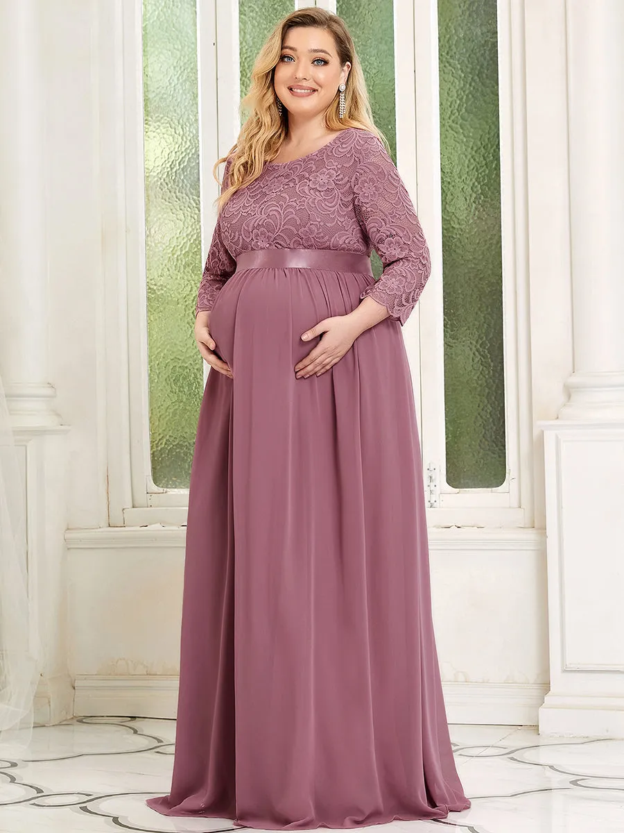 Round Neck Plus Size A-Line Floor-Length Wholesale Maternity Dresses