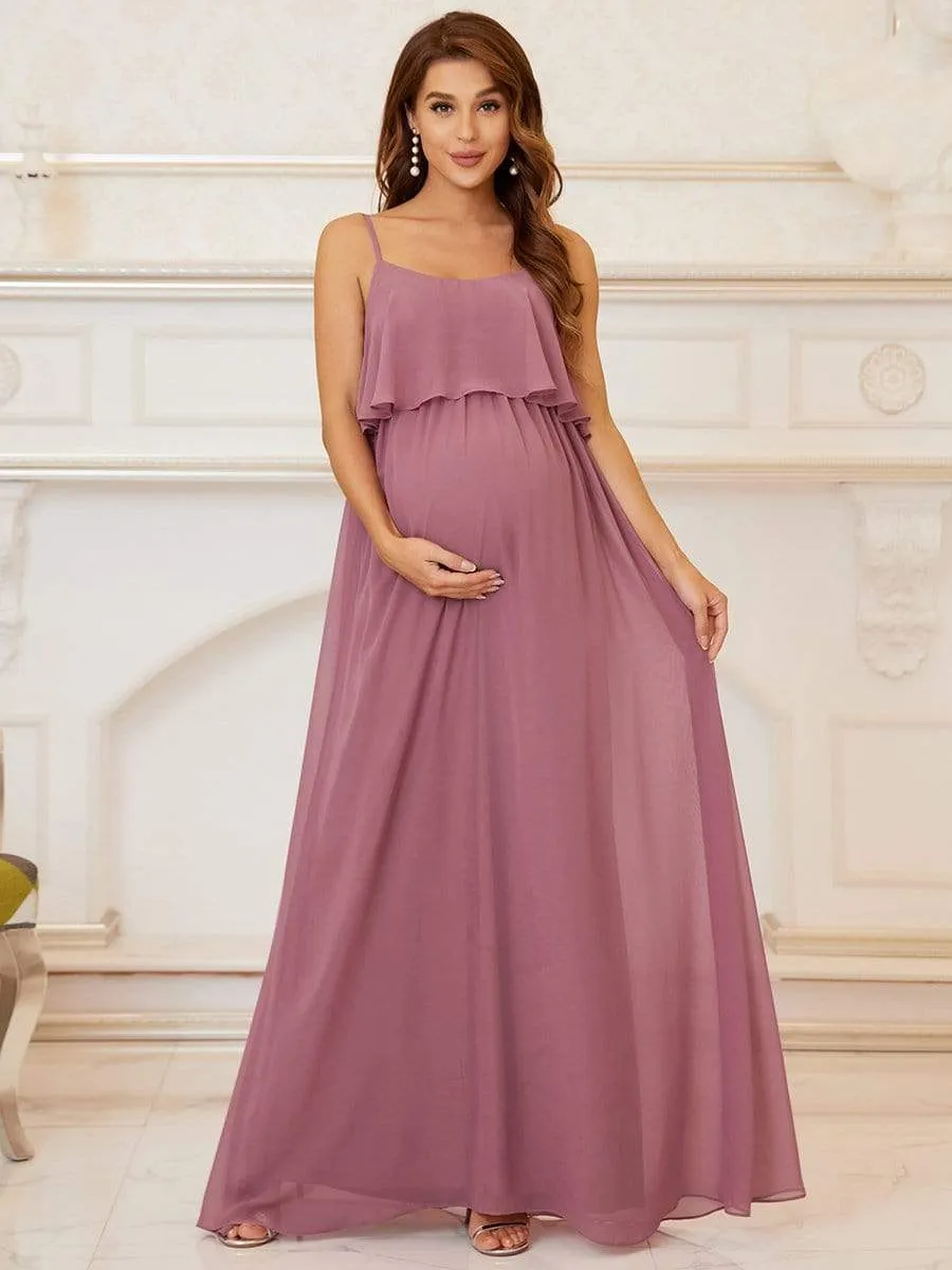 Ruffle Top Spaghetti Strap A-Line Maternity Dress