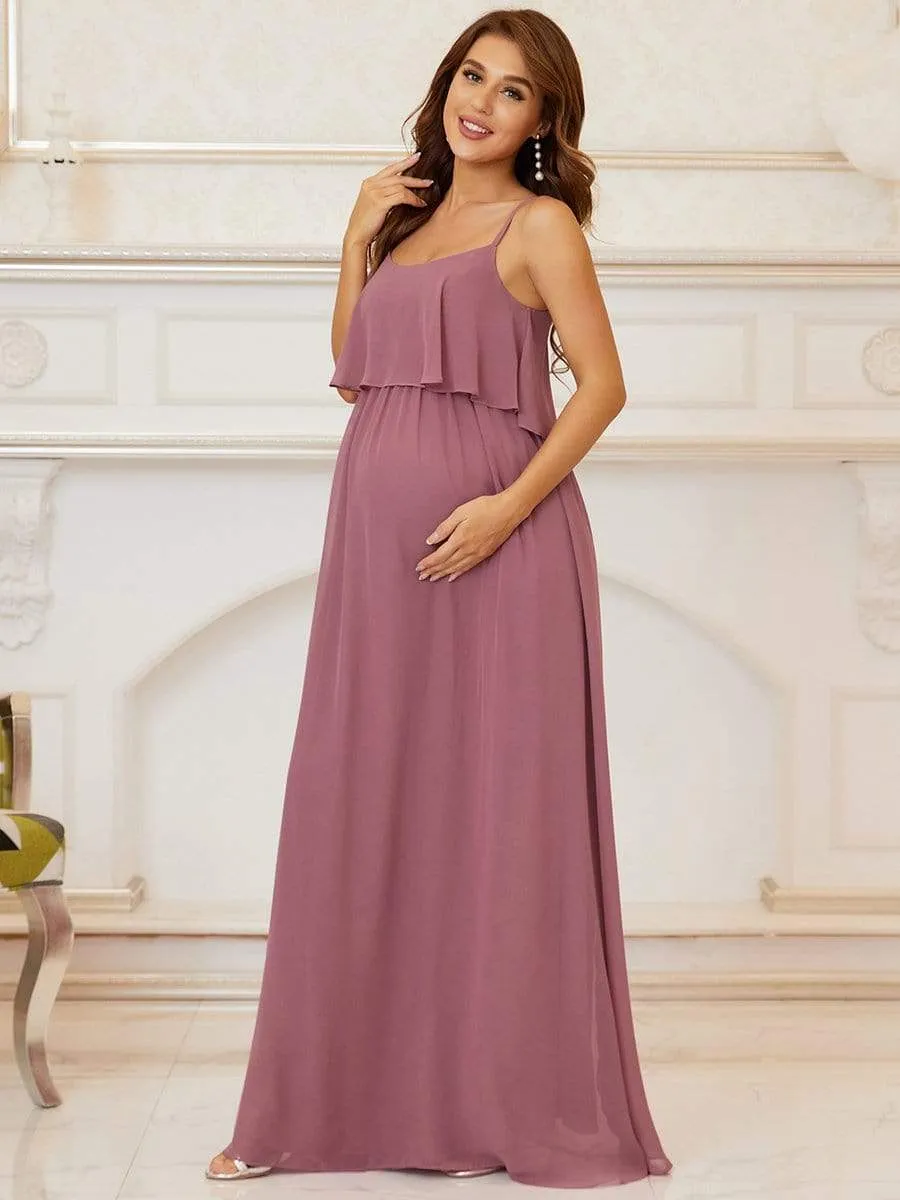 Ruffle Top Spaghetti Strap A-Line Maternity Dress