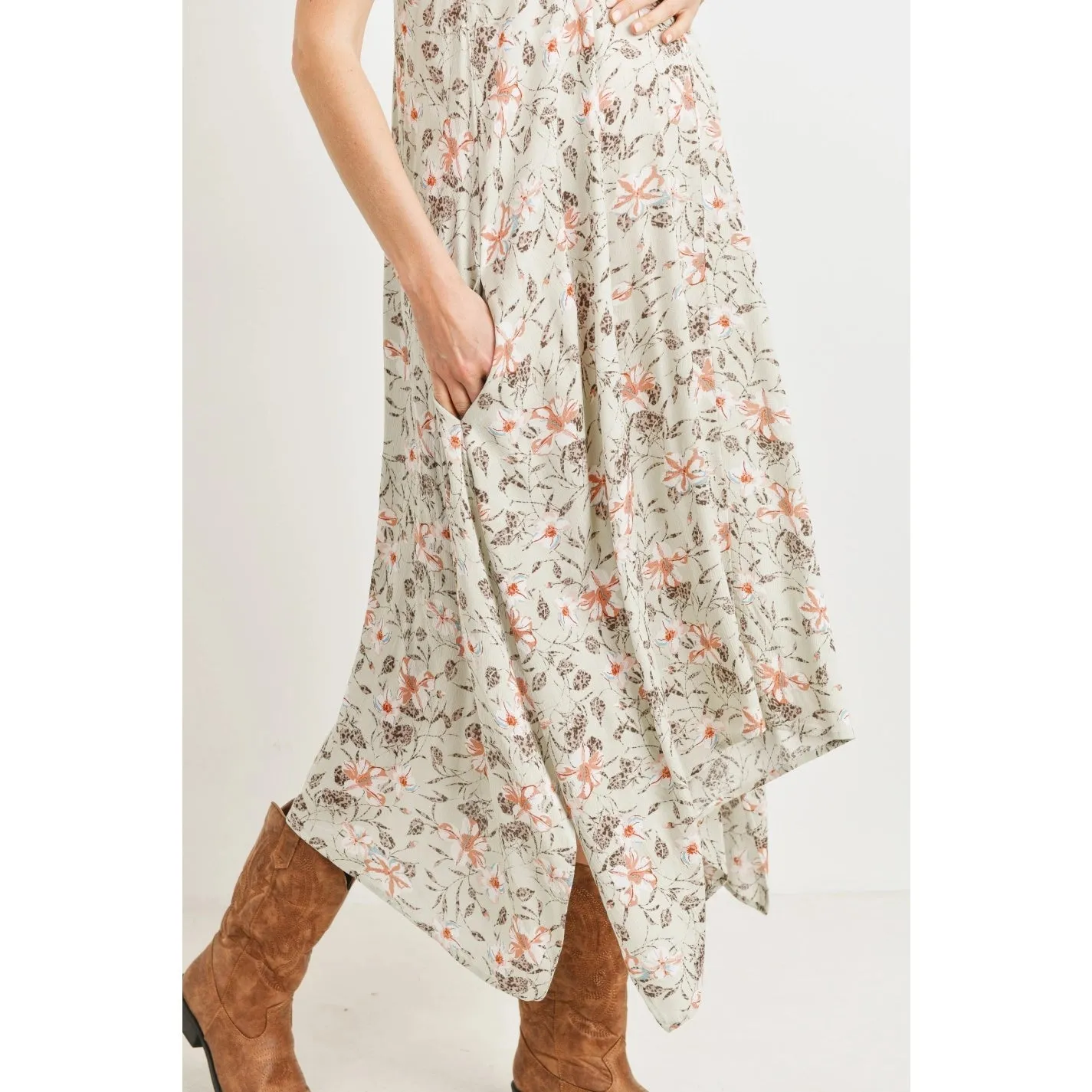 Sage Floral Spaghetti Strap Maternity Midi Dress