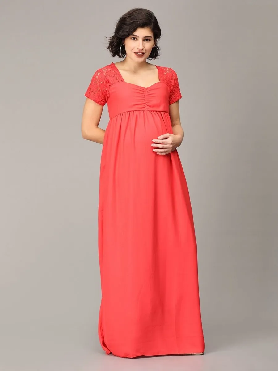 Scarlet Red Lace Maternity Gown