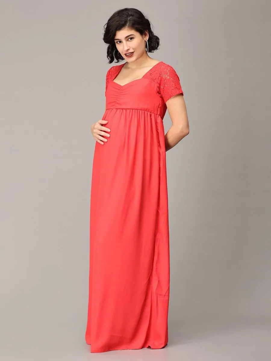 Scarlet Red Lace Maternity Gown