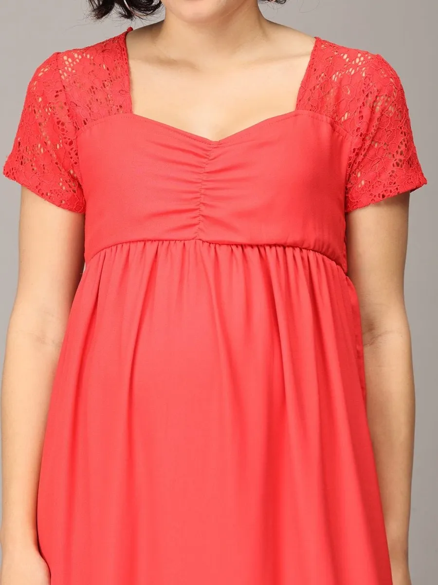 Scarlet Red Lace Maternity Gown