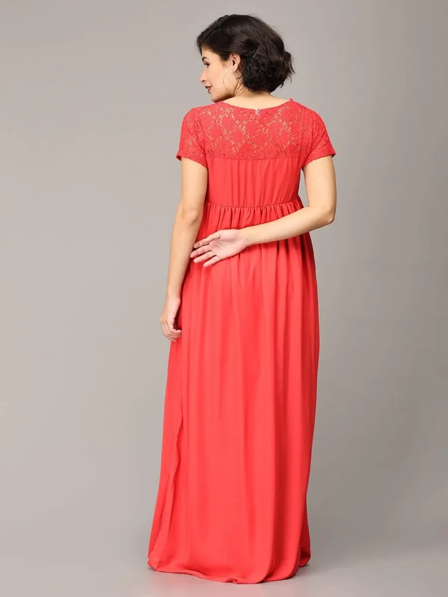 Scarlet Red Lace Maternity Gown