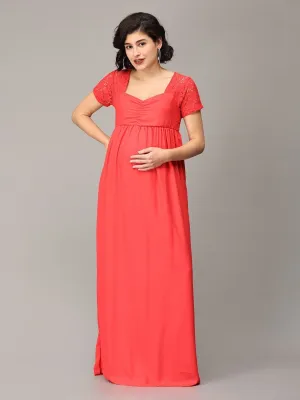 Scarlet Red Lace Maternity Gown