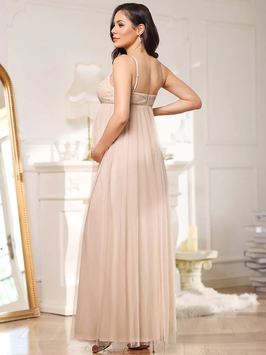 Sequin Spaghetti Strap A-Line Tulle Formal Maternity Dress