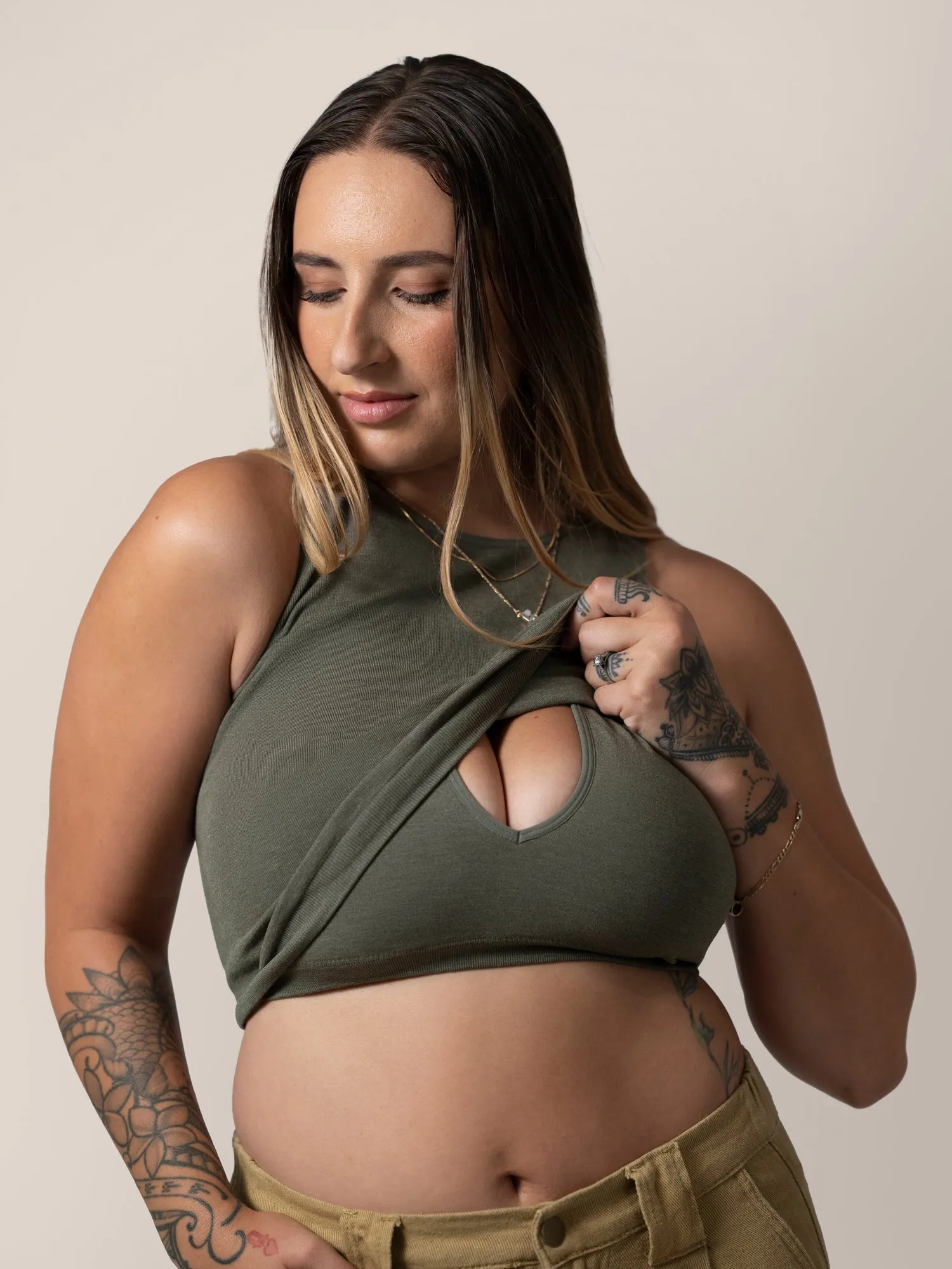 Sublime® Bamboo Maternity & Nursing Longline Bra | Olive Heather