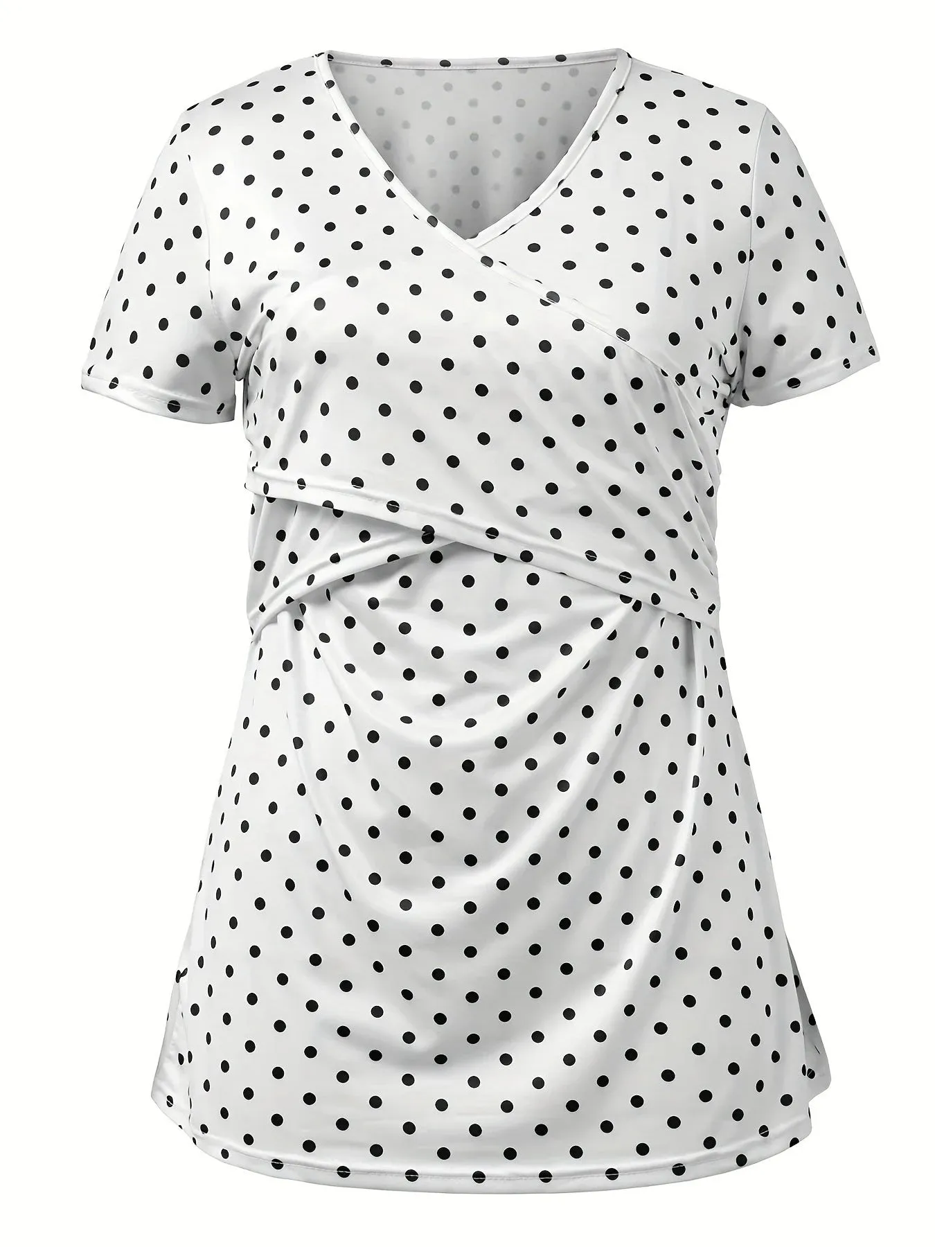 Summer polka dot short sleeved V-neck breastfeeding maternity shirt