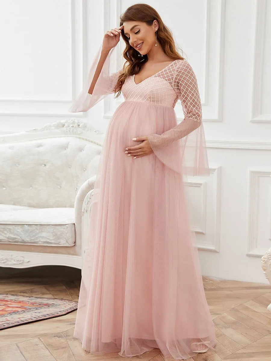 Sweetheart Long Bell Sleeve A-Line Maternity Dress